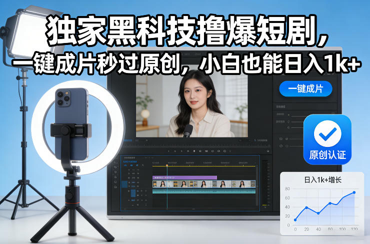独家黑科技撸爆短剧，一键成片秒过原创，小白也能日入1k+【揭秘】-旺仔资源库