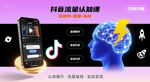抖音流量认知课，短视频+直播+私域，认知提升，闪电开悟-旺仔资源库