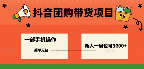 抖音团购带货项目，一部手机简单操作，一周3k+-旺仔资源库