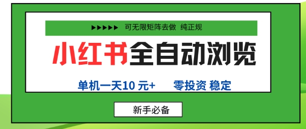 小红书全自动浏览项目，零投资，全程手机去跑，单账号一天10米+，可无限矩阵去做【揭秘】-旺仔资源库