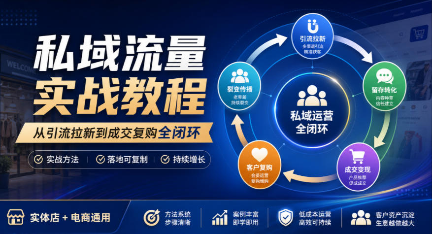 私域流量实战教程,从引流拉新到成交复购全闭环,实体店电商通用-旺仔资源库