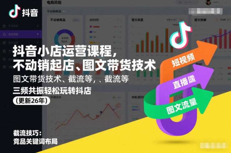 抖音小店运营课程,不动销起店、图文带货技术、截流等,三频共振轻松玩转抖店(更新26年08月)-旺仔资源库