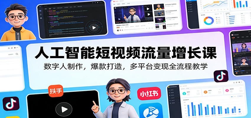 人工智能短视频流量增长课：数字人制作，爆款打造，多平台变现全流程教学-旺仔资源库