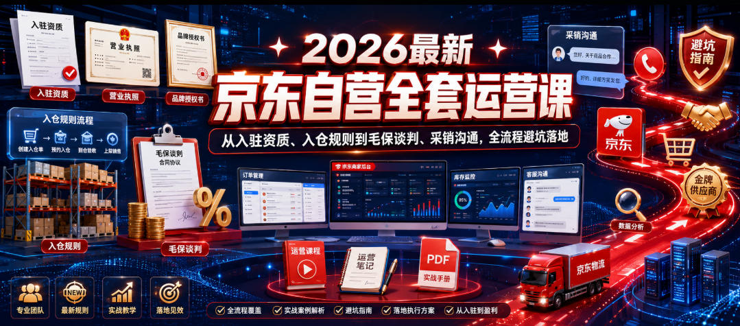 2026最新京东自营全套运营课,从入驻资质、入仓规则到毛保谈判、采销沟通,全流程避坑落地-旺仔资源库