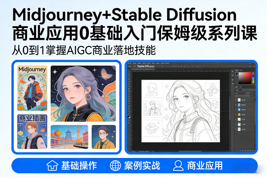 AIGC商业应用Midjourney+Stable Diffusion教程，0基础入门保姆级系列课-旺仔资源库