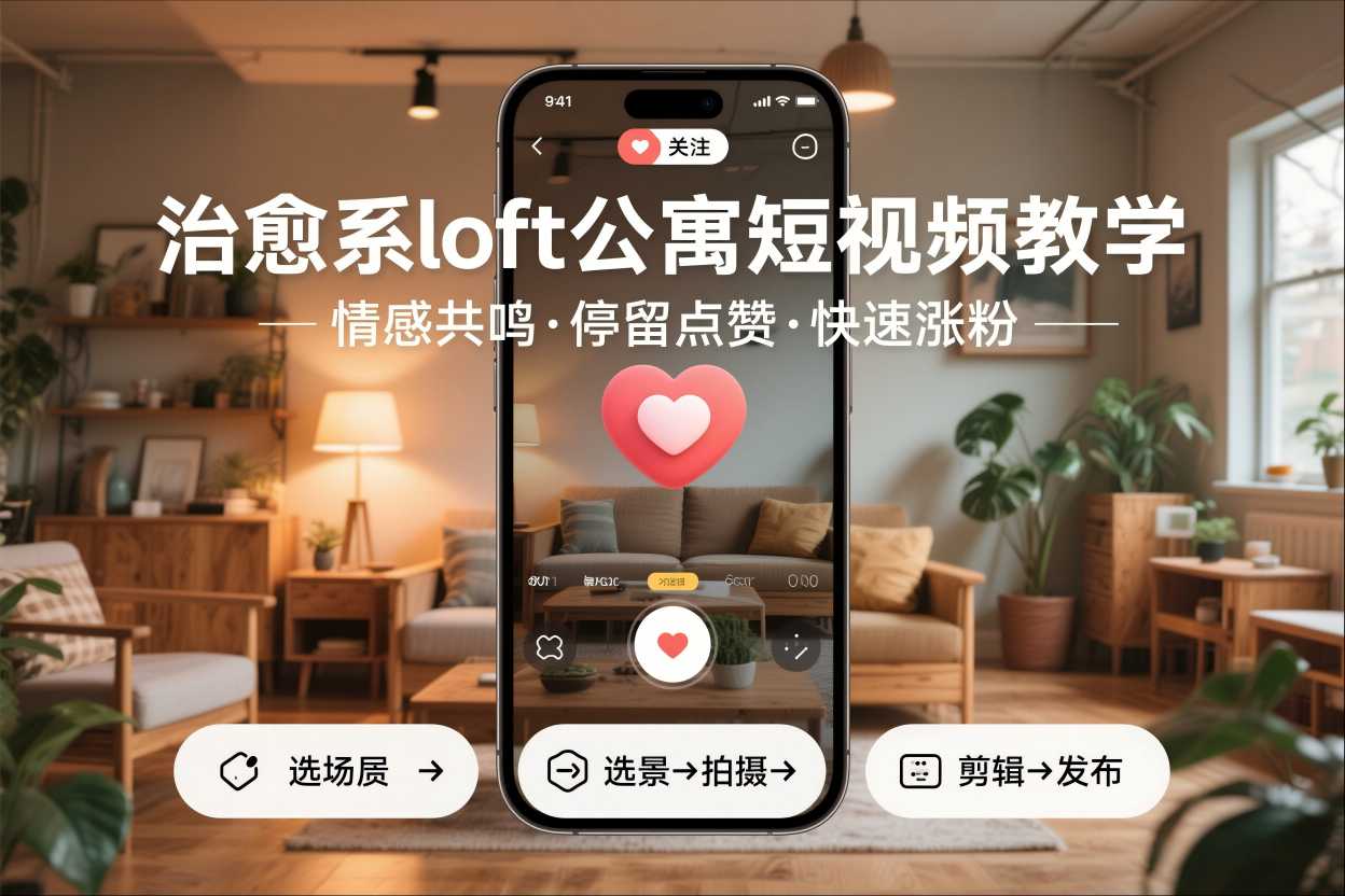 治愈系loft公寓短视频制作教学，情感共鸣引停留点赞关注，快速起号涨粉-旺仔资源库