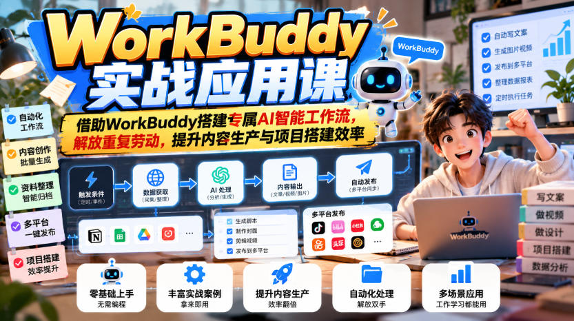 WorkBuddy实战应用课，借助WorkBuddy搭建专属AI智能工作流，解放重复劳动，提升内容生产与项目搭建效率-旺仔资源库