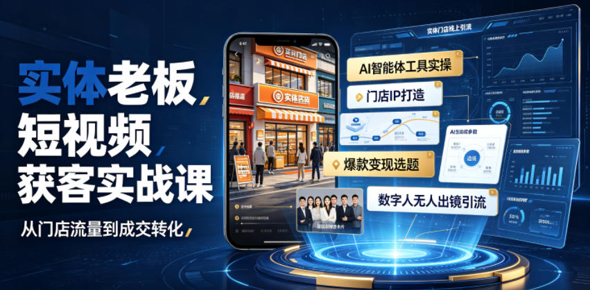 实体老板短视频获客实战课|AI智能体工具全套实操、门店IP打造、爆款变现选题、数字人无人出镜引流完整教程-旺仔资源库
