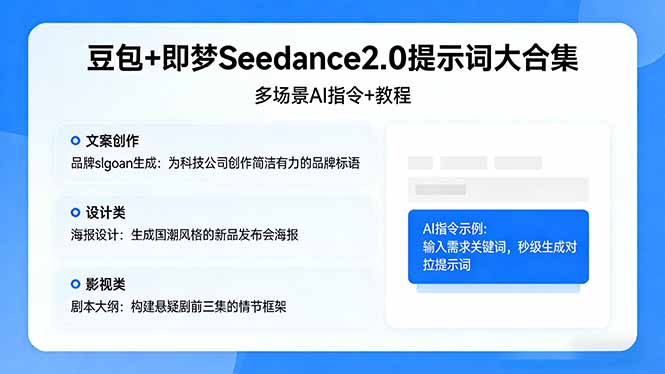 豆包+即梦Seedance2.0提示词大合集：多场景AI指令+教程，解锁文案、设计、影视高效创作-旺仔资源库