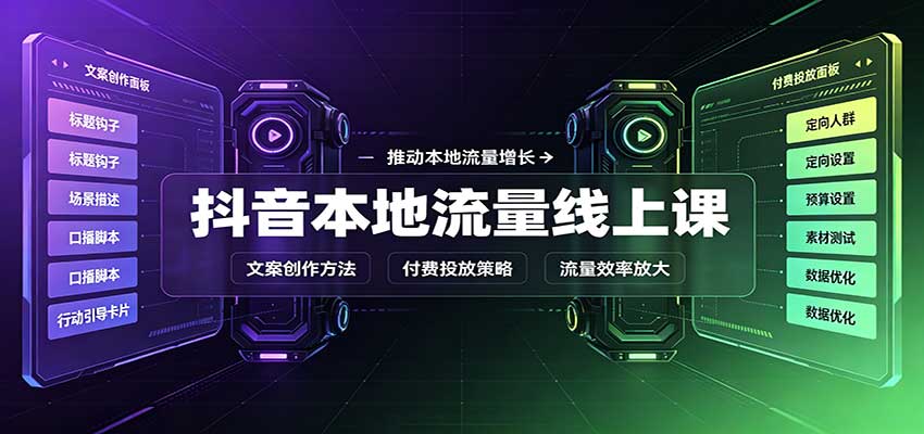 抖音本地流量线上课:账号搭建拍摄剪辑,文案创作与付费投放教学-旺仔资源库