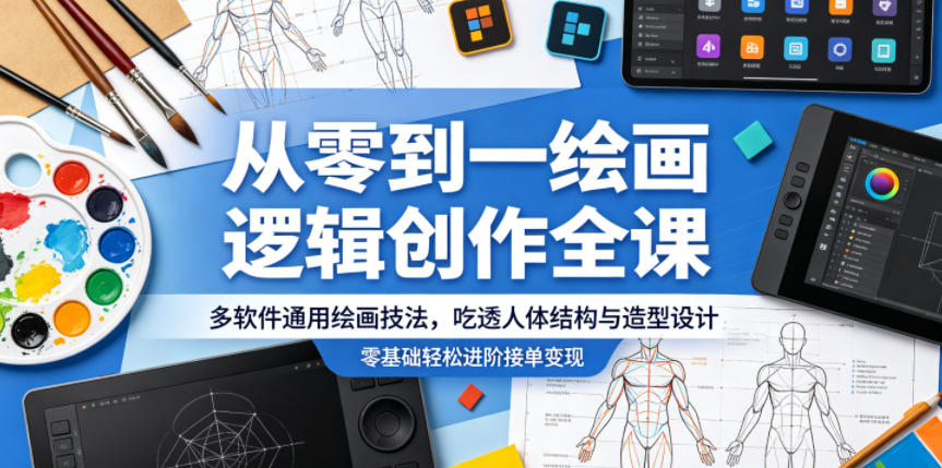 从零到一绘画逻辑创作全课,多软件通用绘画技法,吃透人体结构与造型设计,零基础轻松进阶接单变现-旺仔资源库