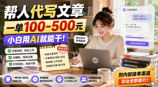 帮人代写文章,一单100-500,小白用AI就能干,附内部接单渠道,副业全职都行【揭秘】-旺仔资源库
