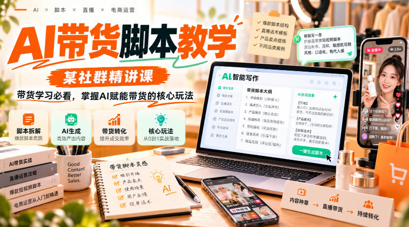 AI带货脚本教学，某社群精讲课，带货学习必看，掌握AI赋能带货的核心玩法-旺仔资源库