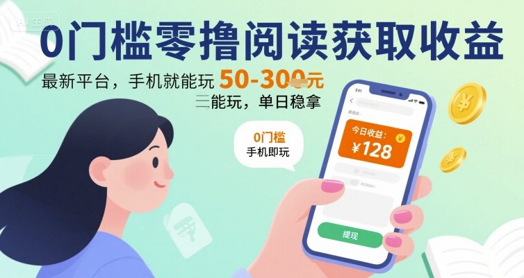 0门槛零撸阅读获取收益：最新平台，手机就能玩，单日稳拿 50-3张 【揭秘】-旺仔资源库