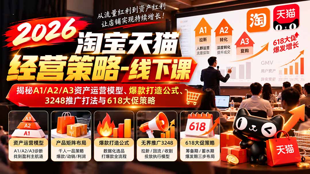2026淘宝天猫经营策略-线下课：揭秘A1/A2/A3资产运营模型、爆款打造公式、3248推广打法与618大促策略-旺仔资源库