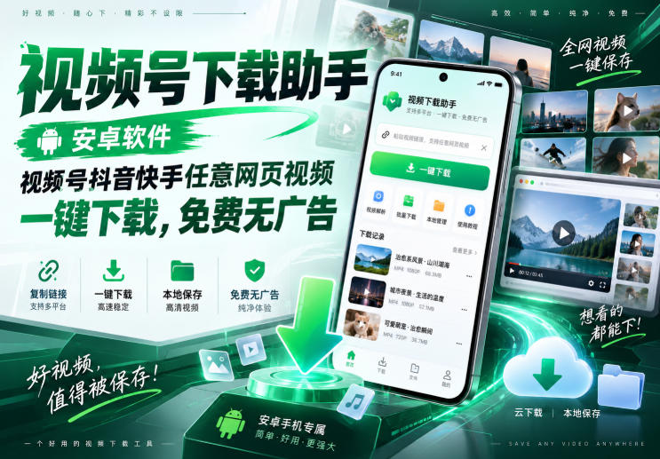 视频号下载助手，安卓软件，视频号抖音快手任意网页视频，一键下载，免费无广告-旺仔资源库