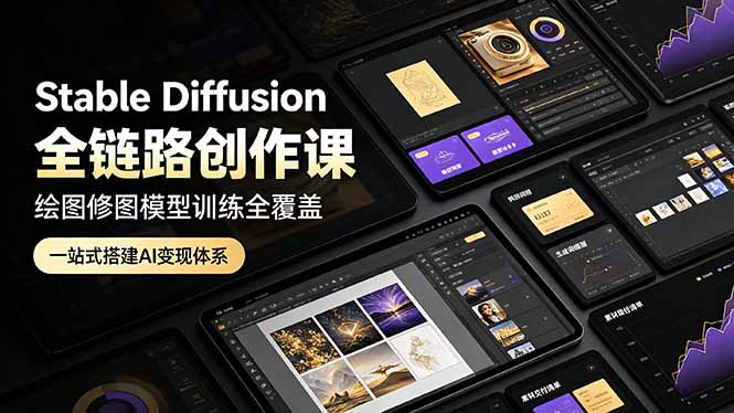 Stable Diffusion全链路创作课,绘图修图模型训练全覆盖,一站式搭建AI变现体系-旺仔资源库