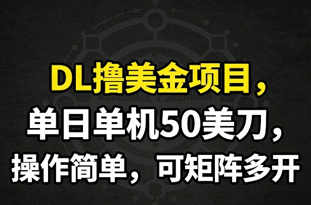 DL撸美金项目，单日单机50美刀，操作简单，可矩阵多开-旺仔资源库