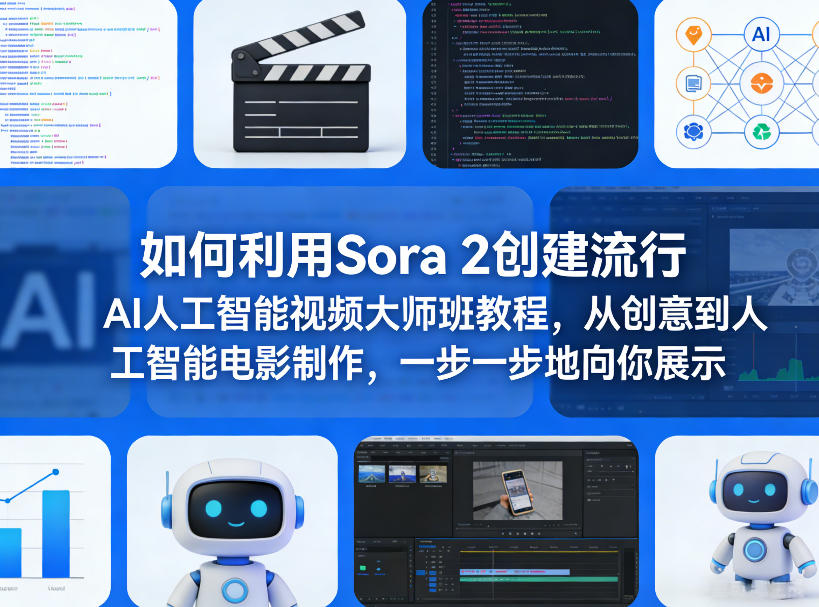 如何利用Sora 2创建流行AI人工智能视频大师班教程，从创意到人工智能电影制作，一步一步地向你展示-旺仔资源库