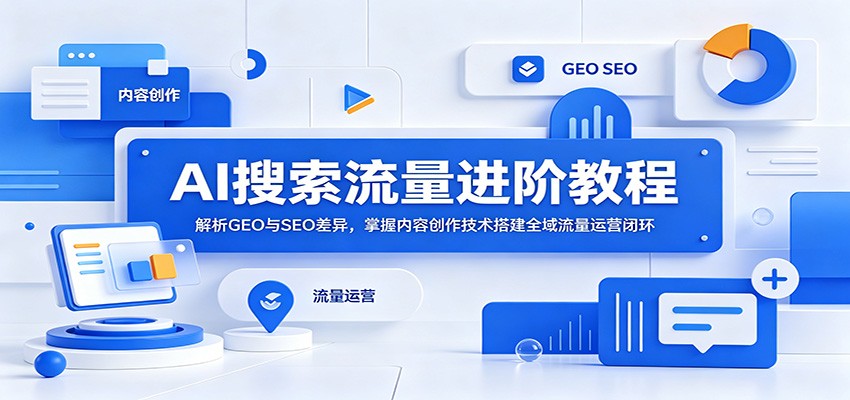 AI搜索流量进阶教程：解析GEO与SEO差异，掌握内容创作技术搭建全域流量运营闭环-旺仔资源库