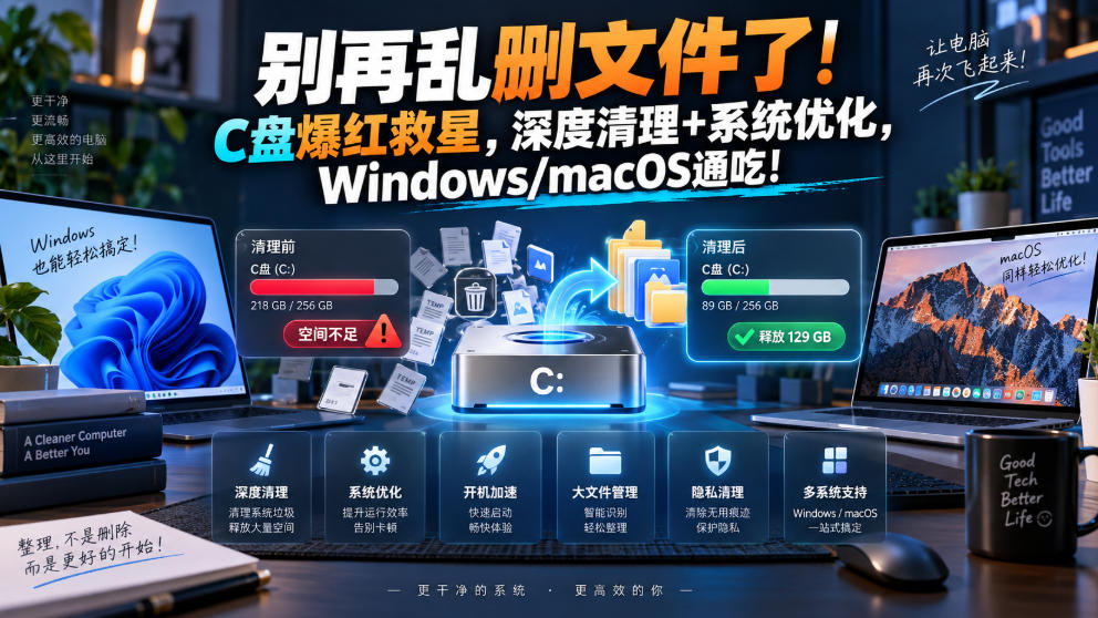 别再乱删文件了！C盘爆红救星，深度清理+系统优化，Windows/macOS通吃！-旺仔资源库