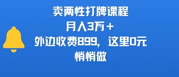 卖两性打牌课程，月入3W+外边收费899的课程，这里0元，悄悄做-旺仔资源库