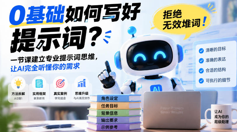 0基础如何写好提示词,拒绝无效堆词!一节课建立专业提示词思维,让AI完全听懂你的需求-旺仔资源库