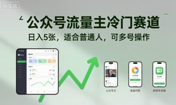 公众号流量主冷门赛道，日入5张，适合普通人，可多号操作-旺仔资源库