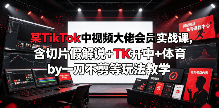 某TikTok中视频大佬会员实战课，含切片假解说+TK开中+体育by一刀不剪等玩法教学-旺仔资源库