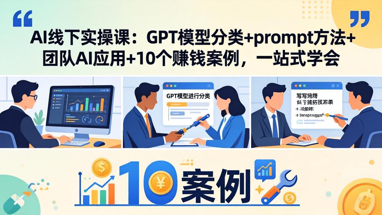 AI线下实操课:GPT模型分类+prompt方法+团队AI应用+10个赚钱案例,一站式学会-旺仔资源库