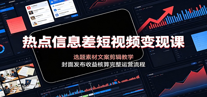 热点信息差短视频变现课：选题素材文案剪辑教学，封面发布收益核算完整运营流程-旺仔资源库