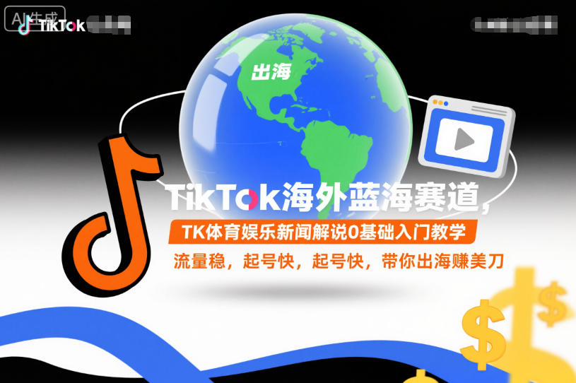 TikTok海外蓝海赛道，TK体育娱乐新闻解说0基础入门教学，流量稳，起号快，带你出海賺美刀-旺仔资源库