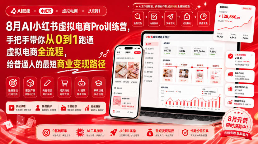 8月AI小红书虚拟电商Pro训练营，手把手带你从0到1跑通虚拟电商全流程，给普通人的最短商业变现路径(更新0903)-旺仔资源库