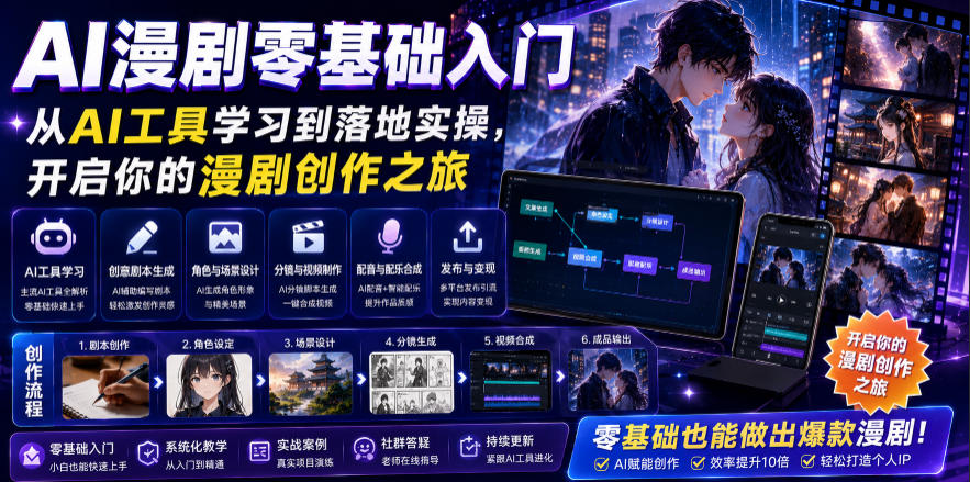 AI漫剧零基础入门，从AI工具学习到落地实操，开启你的漫剧创作之旅-旺仔资源库