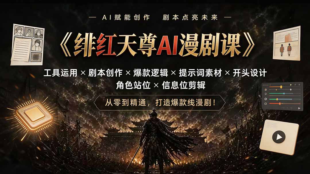 绯红天尊AI漫剧课｜工具运用×剧本创作×爆款逻辑×提示词素材×开头设计×角色站位×信息位剪辑-旺仔资源库