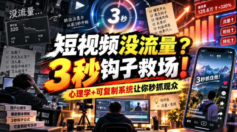 【无水印】短视频没流量?3秒钩子救场!心理学+可复制系统让你秒抓观众【原创双语字幕】-旺仔资源库