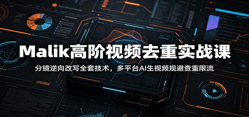 Malik高阶视频去重实战课：分镜逆向改写全套技术，多平台AI生视频规避查重限流-旺仔资源库