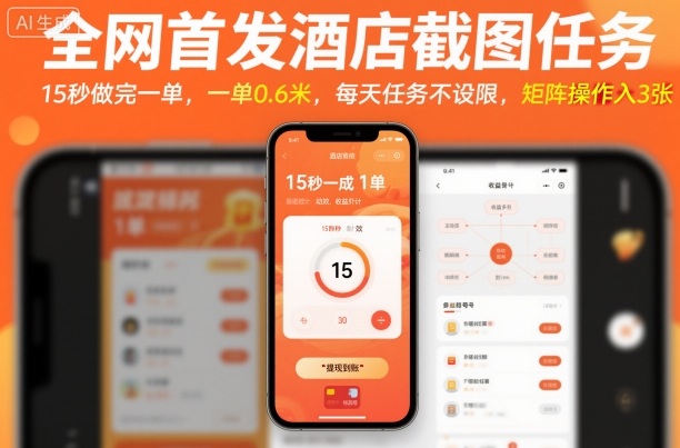 全网首发酒店截图任务，15秒做完一单，一单0.6米，每天任务不设限，矩阵操作日入3张【揭秘】-旺仔资源库