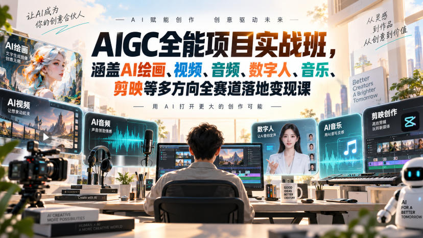AIGC全能项目实战班,涵盖AI绘画、视频、音频、数字人、音乐、剪映等多方向全赛道落地变现课-旺仔资源库