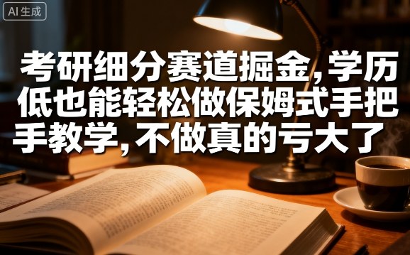 考研细分赛道掘金，日入1k+，学历低也能轻松做保姆式手把手教学，不做真的亏大了【揭秘】-旺仔资源库