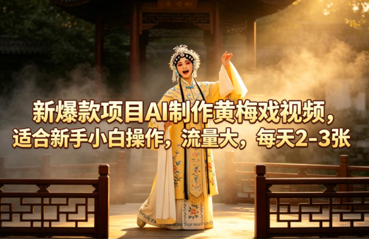 新爆款项目AI制作黄梅戏视频，适合新手小白操作，流量大，每天2-3张-旺仔资源库