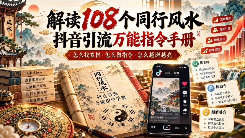 解读108个同行风水抖音引流万能指令手册，怎么找素材·怎么做指令·怎么越磨越亮【文档】-旺仔资源库