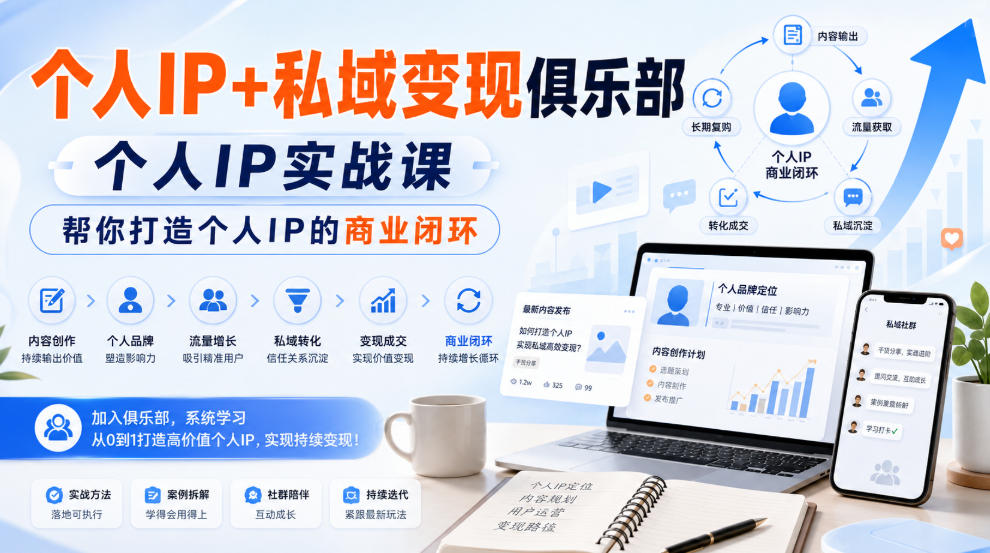 个人IP+私域变现俱乐部,个人IP实战课,帮你打造个人IP的商业闭环-旺仔资源库