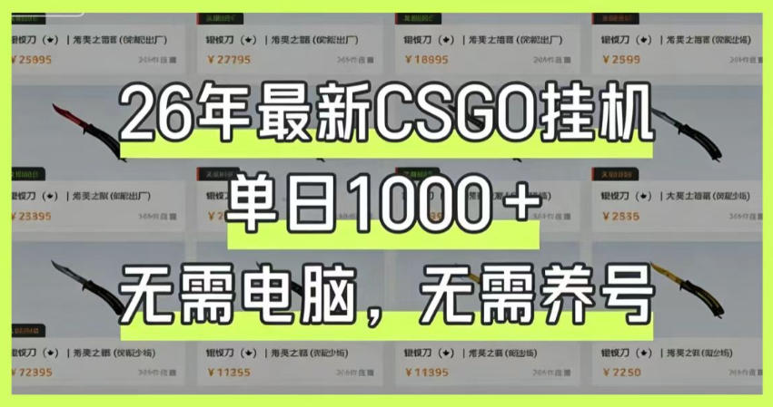 26年最新CSGO挂G系统,单日1000+,无需电脑,无需养号,0基础可上手【揭秘】-旺仔资源库