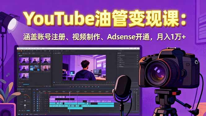 2025YouTube油管变现课：涵盖账号注册、视频制作、Adsense开通，月入1万+-旺仔资源库