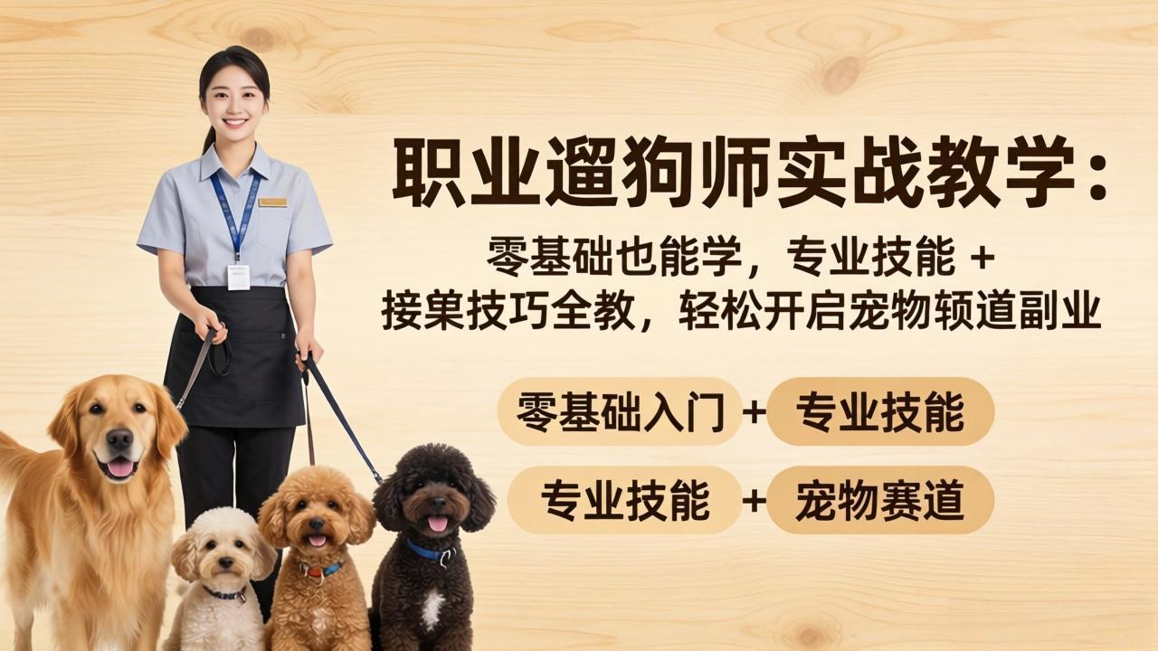 职业遛狗师实战教学：零基础也能学，专业技能 + 接单技巧全教，轻松开启宠物赛道副业-旺仔资源库