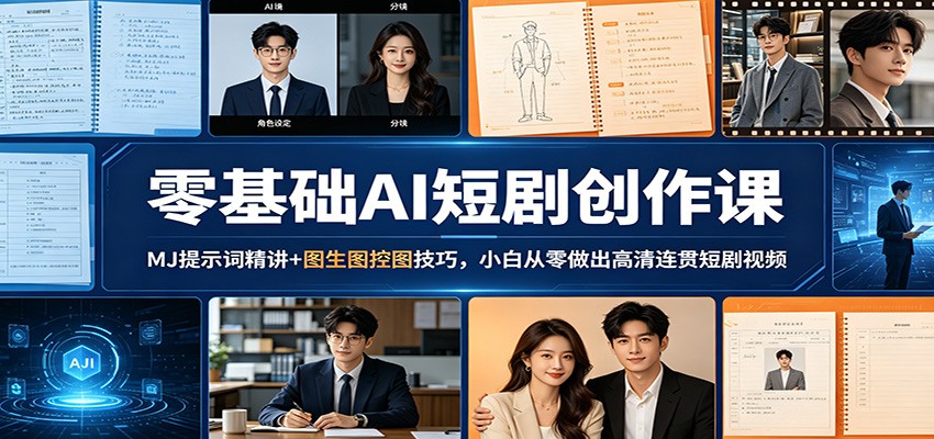 零基础AI短剧创作课：MJ提示词精讲+图生图控图技巧，小白从零做出高清连贯短剧视频-旺仔资源库
