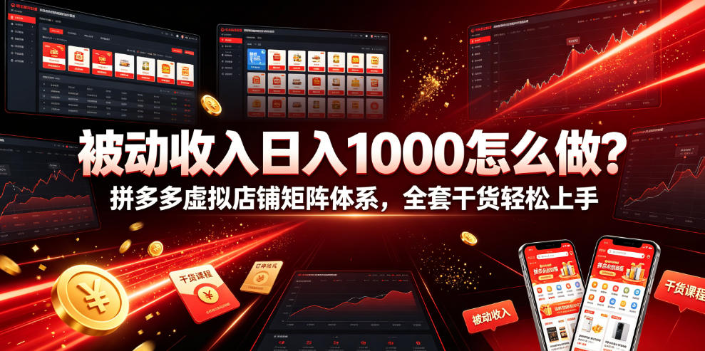 被动收入日入1000怎么做？拼多多虚拟店铺矩阵体系，全套干货轻松上手【揭秘】-旺仔资源库