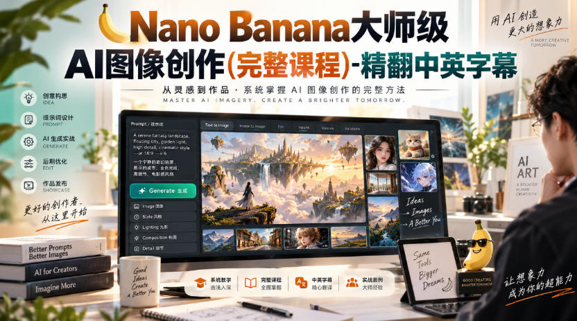 【无水印】Nano Banana大师级AI图像创作(完整课程)-精翻中英字幕-旺仔资源库