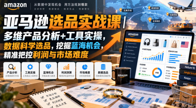 亚马逊选品实战课|多维产品分析+工具实操,数据科学选品,挖掘蓝海机会,精准把控利润与市场难度-旺仔资源库
